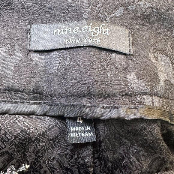 Women's 4 Nine.Eight Black on Black Print Pants Zipper Fly Drawstring Cord - Picture 7 of 9